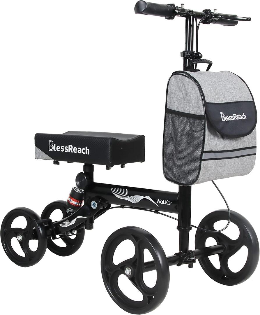 Knee Scooter Steerable Knee Walker Deluxe Medical Scooter for Foot Injuries Adult Compact Crutches Black