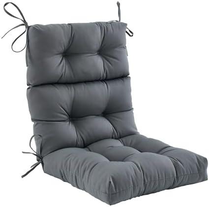 ZEOLABS Outdoor High Back Chair Cushion,Water Resistant Tufted Adirondack Rocking Chair Cushion with Ties,Replacement Seat Cushion for Patio Furniture,Dark Grey 1 Pcs