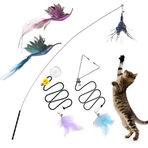 3-in-1 Interactive Bird Simulation Cat Wand Toys Set, Cat Hanging Door Toy, Include Detachable 5PCS Replacements Feather Toys and 2 Types Door Hanging String