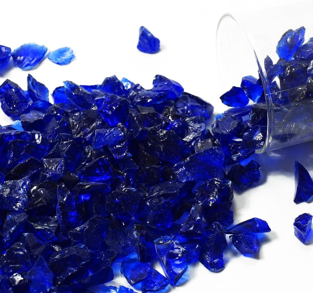 2 x 1 Lb Dark Blue,Large Crushed Sea Glass,Sea Glass Decor,Irregular Glass Rocks for Tabletop Fountain Fillers,Aquarium,Fish Turtle Tank Decorations,DIY Crafts,Flowerpot Decoration
