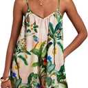 Milumia Women's Tropical V Neck Spaghetti Strap Romper Summer Vacation Loose Shorts Jumpsuits (L)