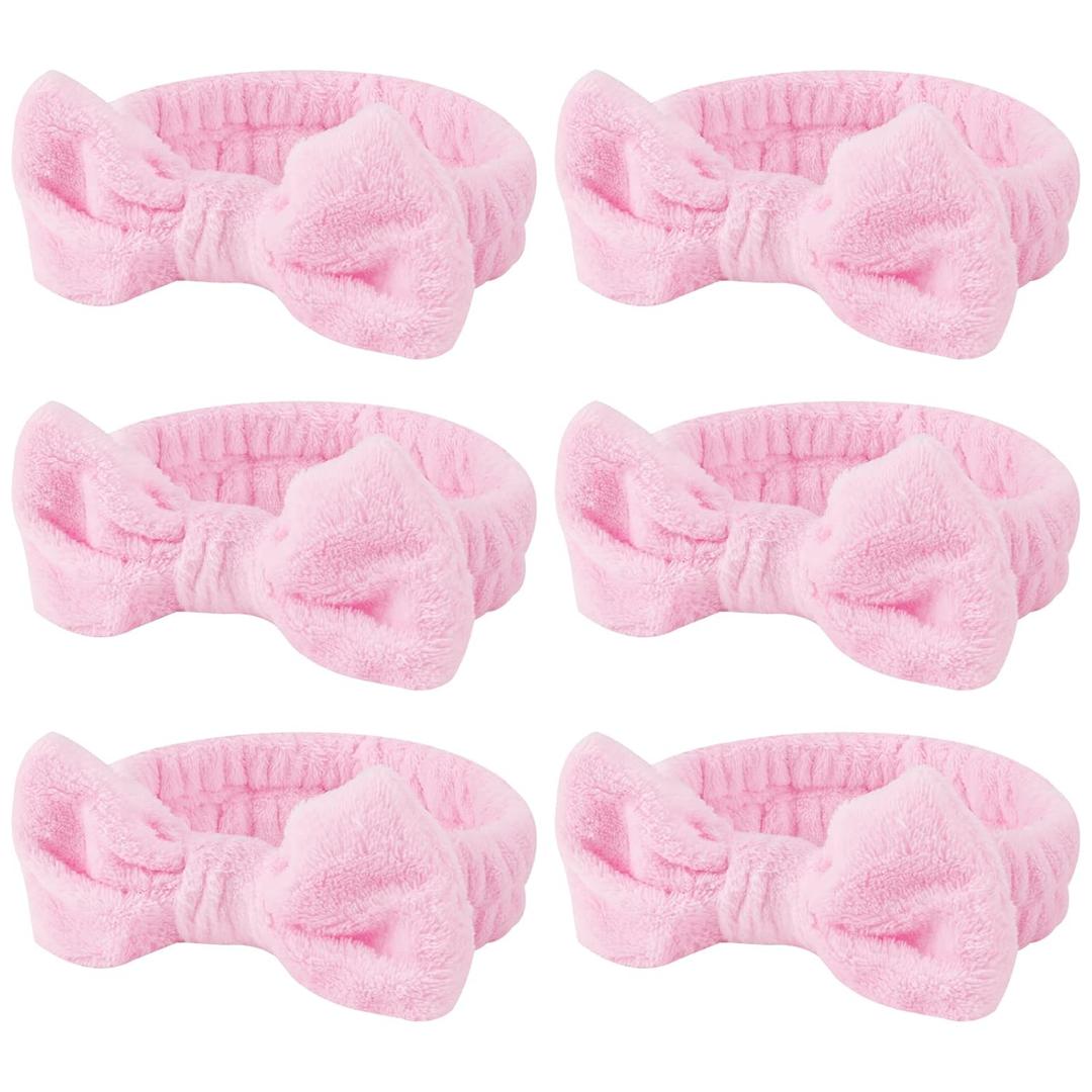 Casoty Pink 6 Pcs Spa Headband, Hair Band for Washing Face, Makeup Headband, Skincare Headbands, Soft Fleece Hairband for Face Washing Yoga