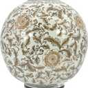 Galt International Brown & White Ceramic Floral Chinoiserie Globe Vase 12" Dia. - Round Bulb Shape Flower Vase Jar Classic Antique Home Decor