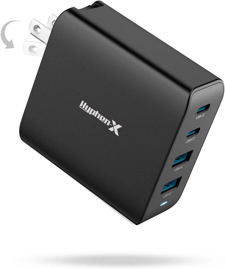 100W USB C Charger, 4 Port GaN Fast Charger Block Foldable Type C Charging Block Fast Charging Block Compatible with MacBook Pro/Air, iPhone 15/14/13/Mini/Pro/Pro Max/Samsung Galaxy (Black)