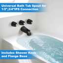 Tub Shower Trim Kit, Matte Black Shower Knob and Bath Tub Spout, for Price/Pfister Verve and 3 Handle Tub Faucet, for 1/2" Copper Connection, 1/2" and 3/4" Male Thread Connection (Matte Black)