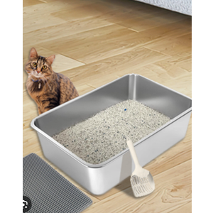 UWANGPET Stainless Steel Cat Litter Box,Odour Proof Litter Pan, Non-Stick, Easy to Clean, Rust Resistant, Non-Slip Rubber Feet