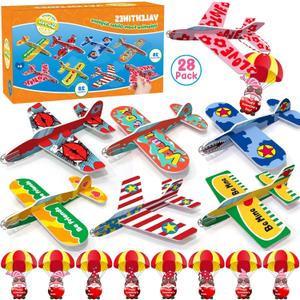 28 Pack Valentines Day Gifts for Kids, Foam Airplanes Party Favor Set with Valentines Greeting Cards for Kids, Valentine's Day School Prize Party Favor, Classroom Exchange Gift Set