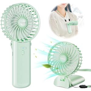 Handheld Fan, Mini Portable Personal Fan with lanyard, 4 Speeds Level 180 Foldable Design for Desk/Travel/Office/Outdoor (Green)