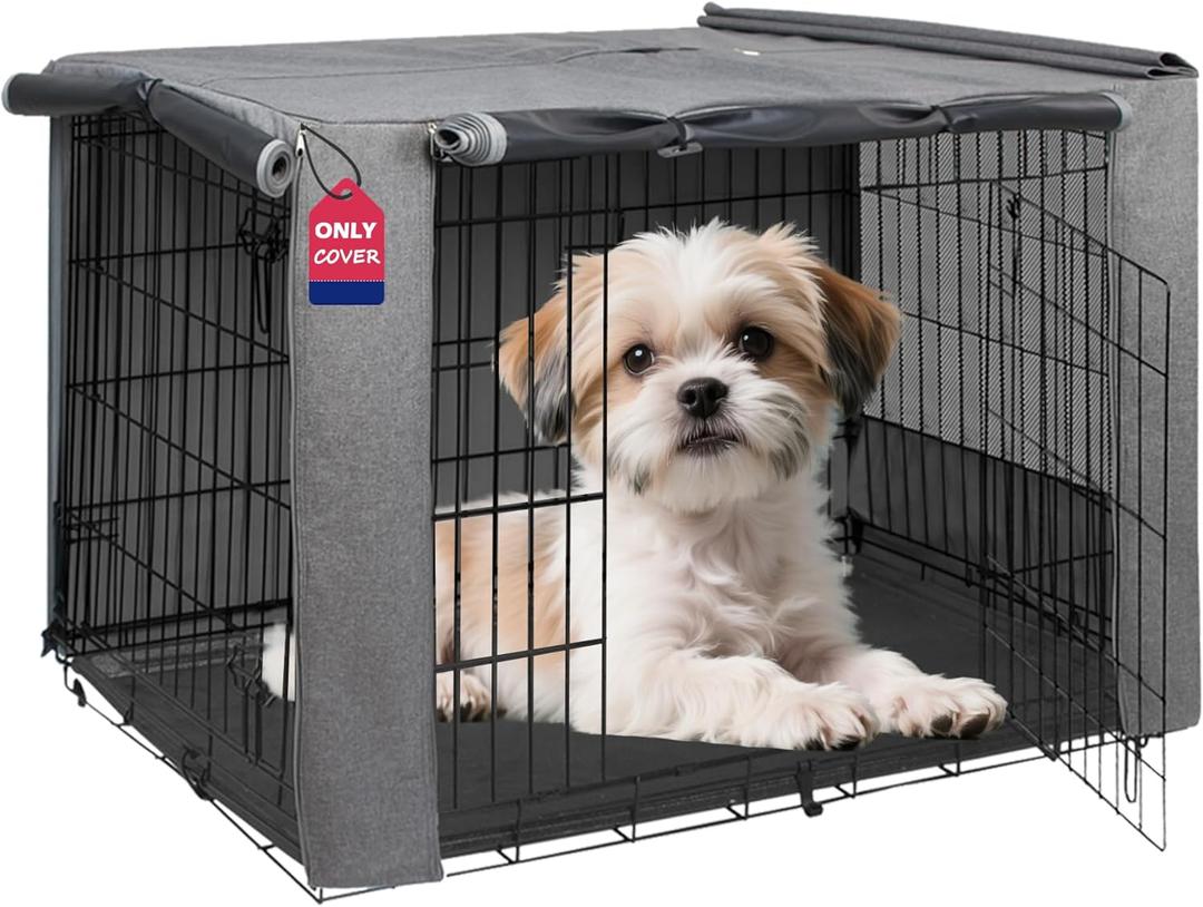 HiCaptain Breathable Dog Crate Cover 24 Inch, Durable Heavy Duty Kennel Cover, Dual Zippered Panels, Windproof Waterproof UV-Resistant(Grey)
