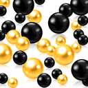 Black Gold Vase Filler | 150PCS Pearls Bead for Centerpieces Vases | 8/14/20 mm No Hole Beads, Fake Pearls for Wedding Birthday Graduation Theme Party Table Centerpieces Decor