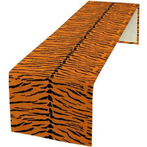 Tiger Table Runner, Safari Animal Tiger Fur Pattern for Home Kitchen Table Decor Dining Coffee Room Party Decor 13x36in