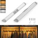 WOBANE Rechargeable Motion Sensor Closet Light3 Color Dimmable LED Bar with Eye Comfort DesignMagnetic Mount Wireless Battery Operated LED Lighting for WardrobeStairsPantryHallway, 12inch, 2PCS