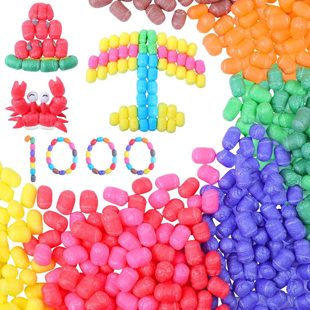 Junkin 1000 Pcs Magic Noodles Foam Crafts Puffs Corn Super Crafts Arts Kit Bulk Building Blocks Model Toys Valentines Kid Gifts for Kindergarten School Stimulates Creativity Supplies(Multicolored)
