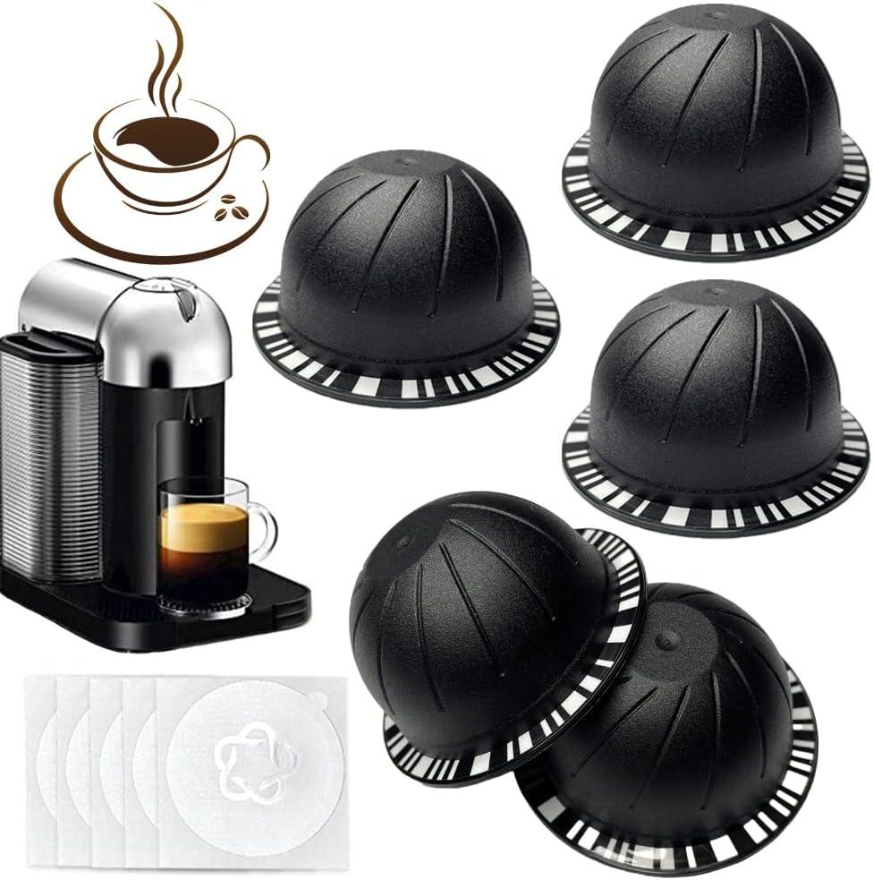 Reusable Vertuo Pods Refillable Coffee Vertuo Capsule for VertuoLine Refill Compatible with Nespresso Vertuo 150/230 ml with Aluminum Foil Lids ( Black (230 ml))