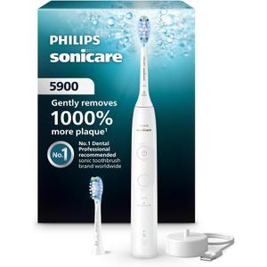 Philips Sonicare 5900 Series Electric Toothbrush - Next-Generation Sonicare Technology, Pressure Sensor, 6 Brushing Settings, SmarTimer, BrushPacer, 21-Day Runtime, White, Model HX7130/02