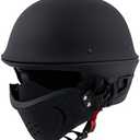 Milwaukee Helmets MPH9830DOT Rascal 3/4 Open Face Flat Black 2 in 1 Motorcycle Helmet Biker - Large
