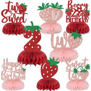 8PCS Berry 2nd Birthday Honeycomb Centerpieces Two Sweet Birthday Decorations Strawberry 2nd Birthday Decorations for Girl
