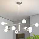 RUIYEY Modern Sputnik Chandeliers Light, 10 Lights Brushed Nickel Chandeliers for Dining Room, E26 Height Adjustable Chandelier Ceiling Lighting Fixture for Farmhouse Kitchen Island Living Room Foyer