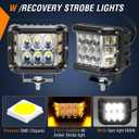 AUTOXBERT 2PCS Side Shooter Pods Light, 4 Inch Off Road Dual Side LED Strobe Cube Lights with White & Yellow Flash for Jeep Truck ATV 4x4 Tractor Plow