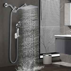 10 Inch Shower Head, Rain Shower Head with Adustable Extension Arm, Detachable Rain Shower Head with Handheld spray High Pressure Shower Hose with Holder in Bathroom (Silver)