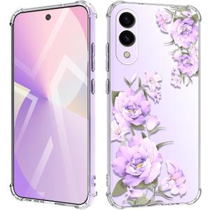 for Samsung Galaxy S25 Edge Case Flowers [Buffertech 6.65ft Military-Grade Drop Protection] [Anti Peel Off Tech] Clear TPU Bumper 5G Phone Case Cover Design (Flower Series)