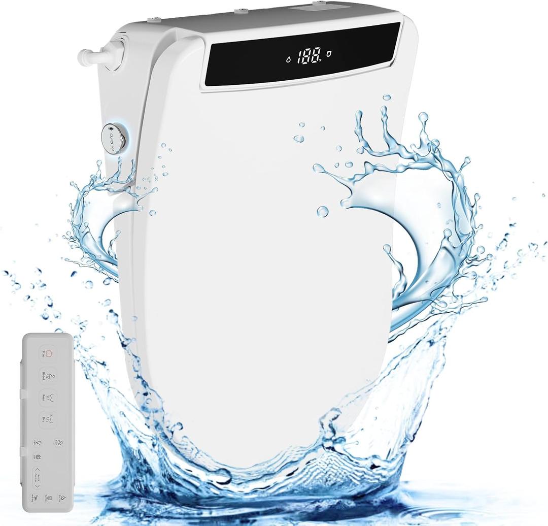 Bidet Toilet Seat, Heated Toilet Seat Round Shape, Electric Bidet with Warm Water and Dryer, 3 Cleaning Mode, Self-Clean Stainless Steel Nozzle, LED Display, Night Light, Slow Close Lid