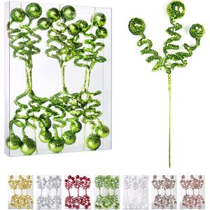 6PC Set Green Christmas Tree Decoration Sequins Ball Curly Pick, Christmas Tree Decorations Christmas Tree Topper Star Home Office Perfect Party Decorations Gifts (14.5"H)