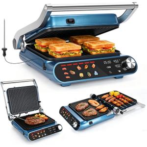 Taylor Swoden 7-in-1 Panini Press Sandwich Maker, 1500W Electric Indoor Grill with LED Touch Panel, Removable Non-Stick Plates & Drip Tray, Independent Temperature Control, 7 Modes, Opens 180 Degrees