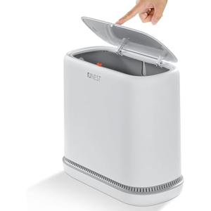 funest Bathroom Trash Can, 3.3 Gallon Slim Trash Can with Lid, Adsorption Garbage Can with Press-Top Lid, Small White Narrow Plastic Trash Bin for Bathroom, Office, Bedroom, Living Room