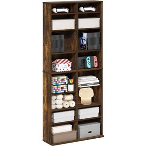 Furinno Jaya DVD Shelf, 16-Shelf Wide CD Rack, Media Shelf with Adjustable Shelves, 8 x 2 DVD Storage Cabinets for CD Blueray Game Disc, Easy Assembly, for Living Room, Home Office, Amber Pine