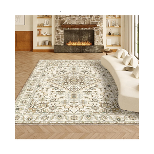 VK VK·LIVING 8x10 Area Rug Washable Rugs for Living Room Rug Vintage Design Boho Rug with Non Slip Living Room Rug Bedroom Carpet Stain Resistant, Home Decor, Beige