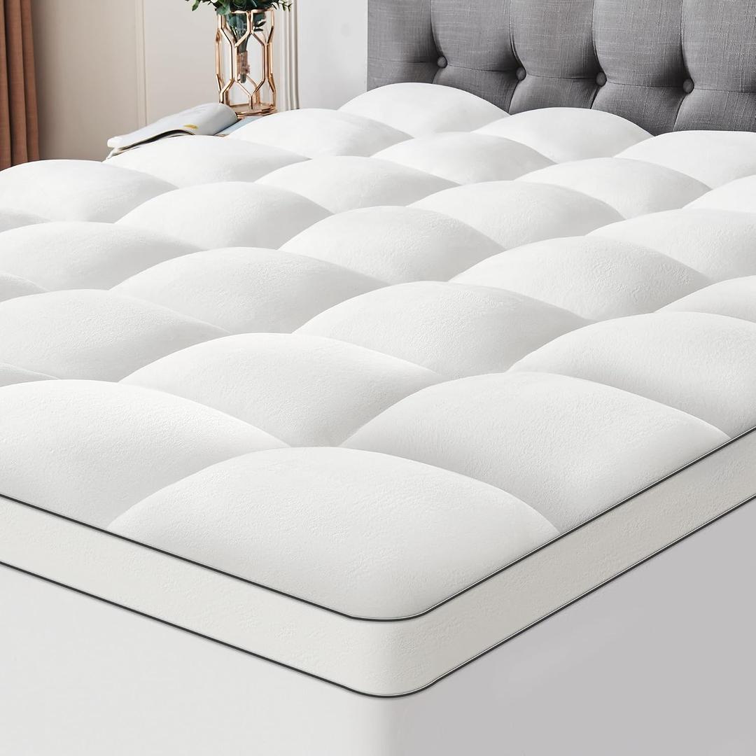 Ultra Soft Coral Fleece King Size Mattress Topper, No Compression Plush Thick Pillow Top Mattress Pad with Deep Pocket, Winter Warm Cozy Bed Topper Cover for Back Pain Relief