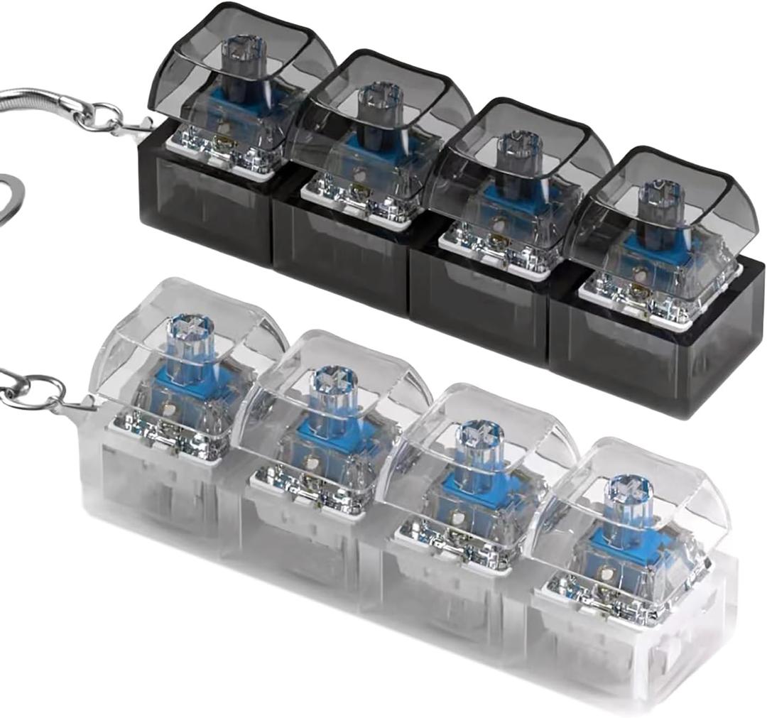 2 Pcs Keyboard Fidget Toy for Adults Fidget Clicker Decompression Fidget Keychain Stress Relief Presents for Adult to Relief Stress Pass The TimeBlack and White (Blue Switch, No Light)