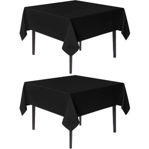 sancua Black Square Tablecloths 60x60 Inch, 2 Pack - Fabric Table Cloth for Square or Round Tables, Washable Polyester Table Cover for Dinner, Holiday Party, Decorative Display Tables