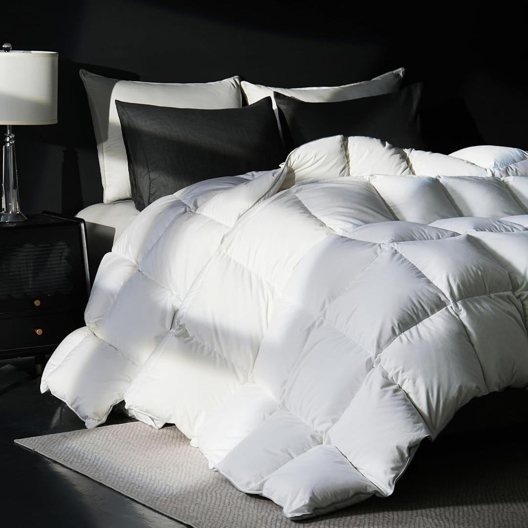 Goose Feather Down Fiber Comforter Full Size, 100% Cotton Ultra Soft Fluffy Duvet Insert Full, All Season Luxurious Hotel Bedding Comforter with Corner Tabs, White 82"x86"
