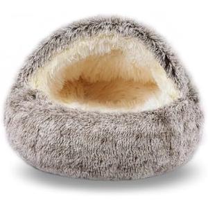 FORMYCATIE Cat Beds for Indoor Cats,Cat Cave for Puppy and Kitty,Calming Small Dog Bed for Small Dogs with Cover Cave,Cozy Warming Fluffy Washable Anti-Slip Pet Sleeping Bag(24 * 24inch,Khaki)