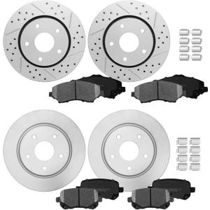 Front Rear Brake Disc Rotors & Ceramic Brake Pads Kit Fit for Chrysler Town & Country, Dodge Grand Caravan 2008 2009 2010 2011, Journey, Volkswagen Routan 2009 2010 2011 2012