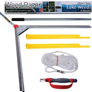 Jenlis The Original Weed Razer, Lake Weed Cutter, Large Pond Aquatic Plant Cutting Tool, Long and Sharp Razor Blades Shear Cattail, Reed, Lilly & Chara Algae, 48 Inch Cut Width, 25 Foot Throw Rope