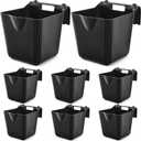 Marsui 8 Pcs 15 Quart Horse Feeders for Stall Hook Over Hanging Fence Hay Feeder Mountable Livestock Plastic Feed Bucket for Farm Stalls Pasture, Stable to Feed Horses Sheep Cattle Cows Etc (Black)