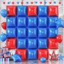 Blue Red Square Balloon Foil, 25PCS Double Sided Royal Blue Red and Metallic Silver Square Foil Balloon Backdrop Wall for 4th of July Independence Day Memorial Day Baseball Sport Birthdays Graduation