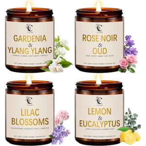 28oz Scented Candles Set, 4Pack Floral Chirstmas Halloween Candles 7oz Candle, Birthday Gifts for Women Long Lasting Soy Wax Candle Non Toxic for Home Decor Aromatherapy, Rose/Lemon/Gardenia/Lilac
