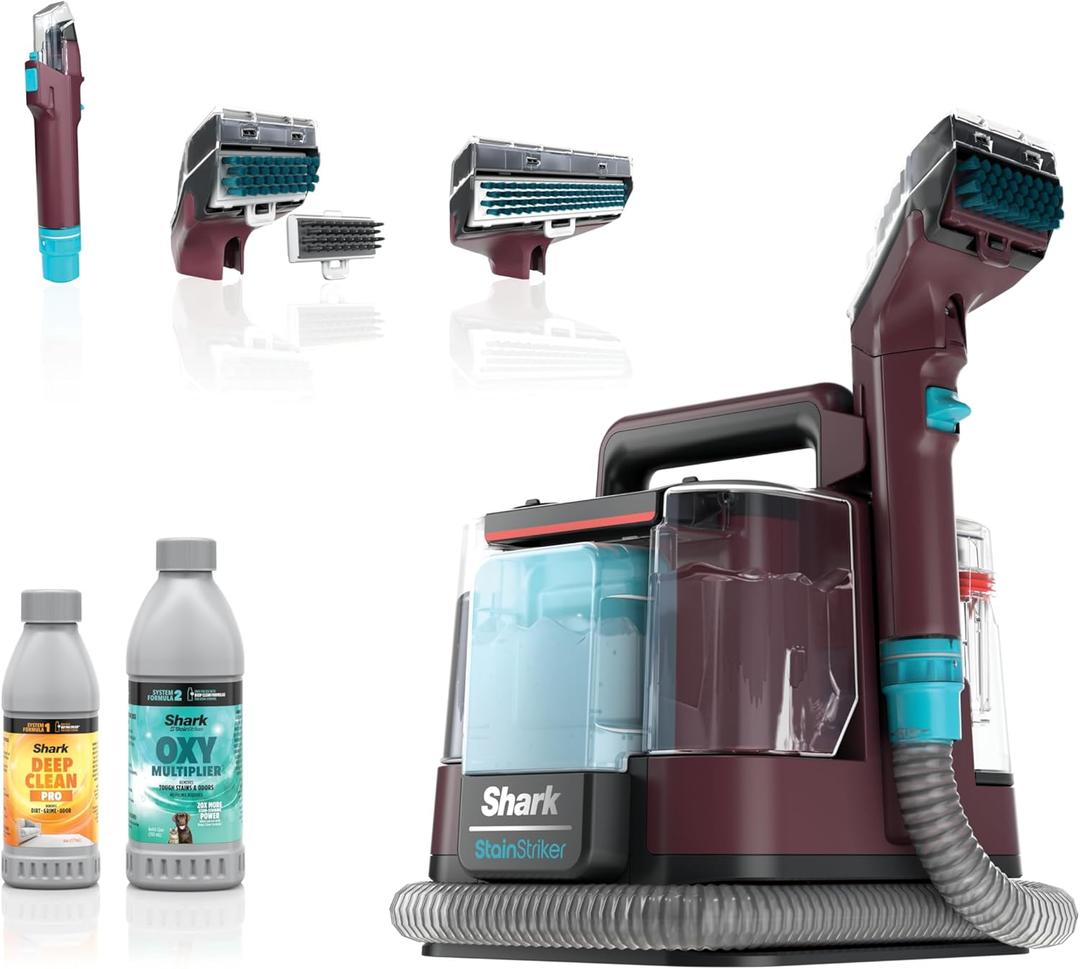 Shark Carpet Cleaner Machine, Portable Upholstery StainStriker, Spot, Odor & Stain Remover, 2 Carpet Cleaner Solutions, 3 Tools, Perfect for Pet Hair, Area Rugs, Couches, Burgundy, PX203BRN