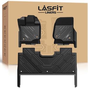 LASFIT Floor Mats for Ford F-150 2021-2026 | F150 Lightning 2022-2025 SuperCrew (Rear w/Fold Flat Storage) Carpet Floor All Weather Car Liners TPE Truck Mats - 1st and 2nd Row, 3pcs Black