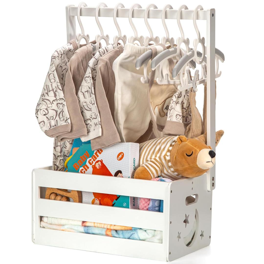 GiftAmaz White Wooden Baby Shower Crate Closet, Baby Storage Crate with Handle, Basket for Baby Shower Gifts, Welcome Gift Basket for Newborn Boys Girls, Pregnancy Gifts for New Parents, White