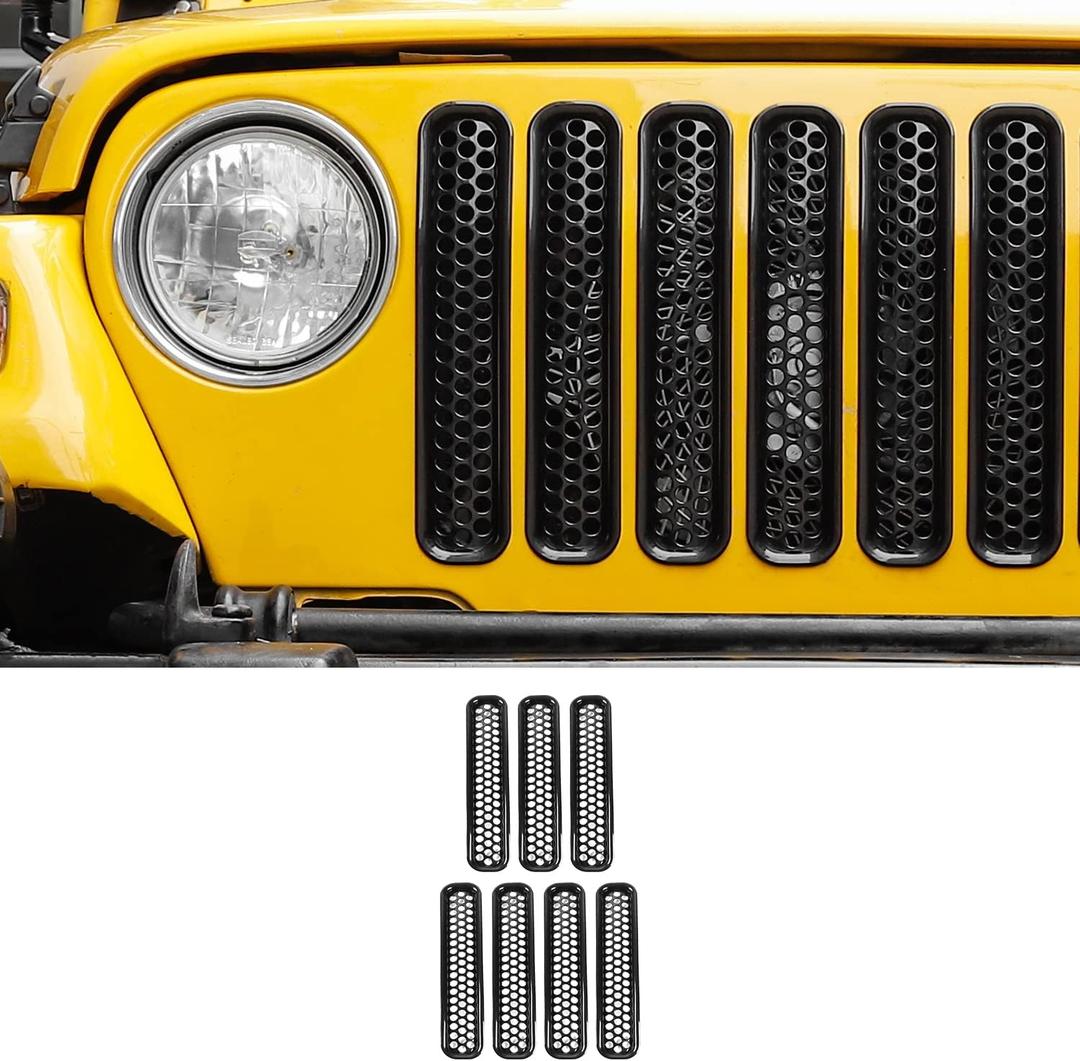JeCar for Jeep TJ Grill Inserts, Mesh Grille Inserts for Jeep Wrangler TJ 1997-2006 (Black)