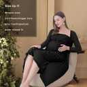 SUNNYBUY Elegant 2 Piece Maternity Dress with Mesh Cardigan, Strapless Ruffle Maxi Gown Cocktail Dresses for Baby Shower (Black, M)