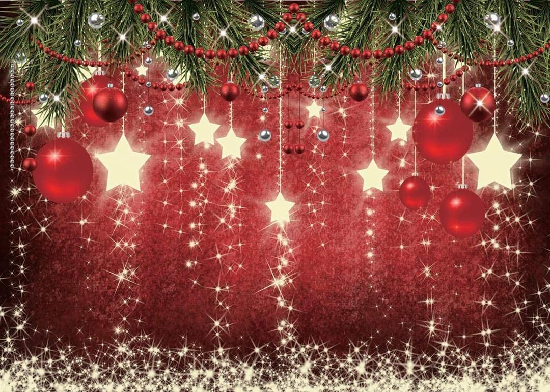 8x6FT Christmas Backdrops Red Ball Theme Background Shining Stars Background New Year Backdrop for Christmas Party Decoration Banner