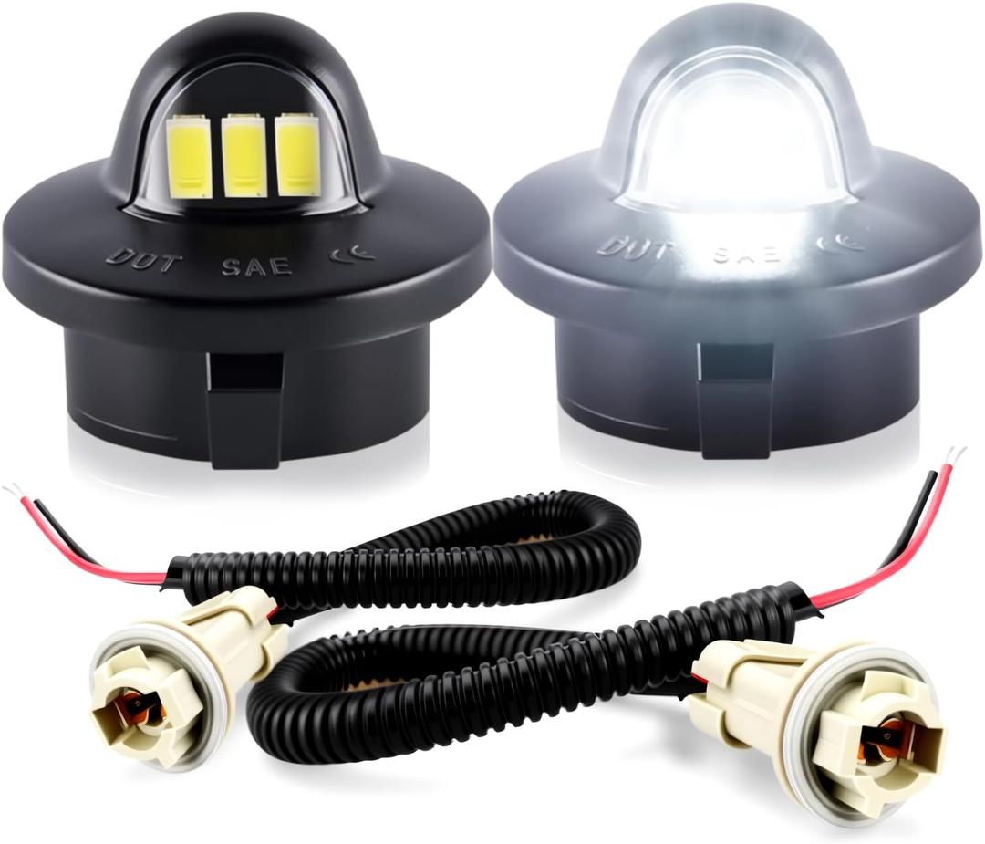 D-Lumina LED License Plate Light Tag Lamp with Socket Wiring Harness for Fo-rd F150 F250 F350 F450 F550 Super Duty Ranger Explorer Bronco Excursion Expedition, Powered by 3-SMD 6500K White, Pack of 2