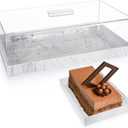Dandat Rectangle Cake Stand with Lid Acrylic Dessert Display Case with Marble Base Multifunctional Serving Tray for Pastry, Charcuterie, Kitchen, Easter Party, 14.5 x 9 x 4.5 Inches(Marble Color)