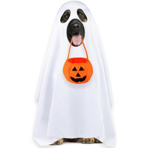 Dog Halloween Costumes, Dog Ghost Costume Funny Pet Ghost Costume with Pumpkin Candy Bag for Small Medium Large Dogs Pets (Large)